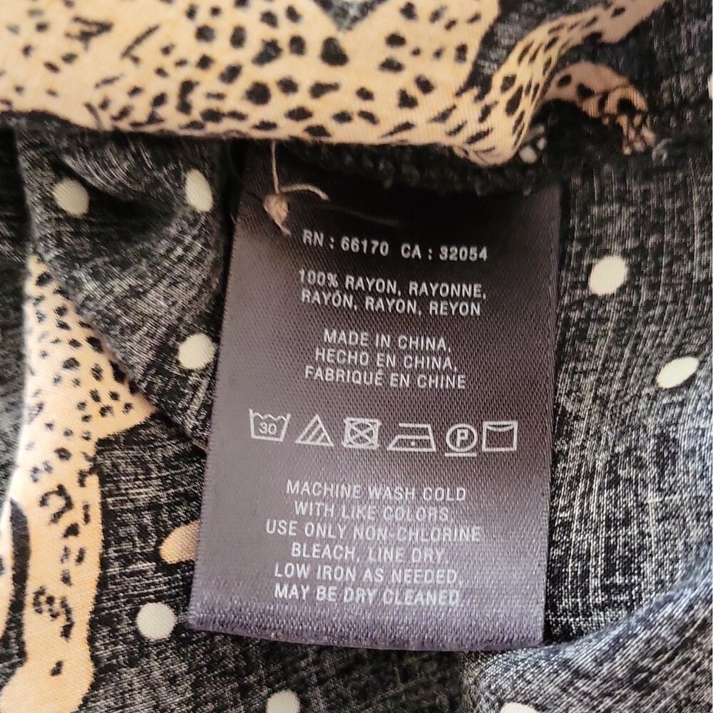 Maeve 4 Black Polka Dot Cheetah Button-Up Blouse Collared Long Sleeve Rayon - Picture 6 of 8